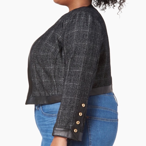 Pari Passu Jessica Black Tweed Cropped Jacket w Shoulder Pads (Sleeves Tailored) - Picture 2 of 11